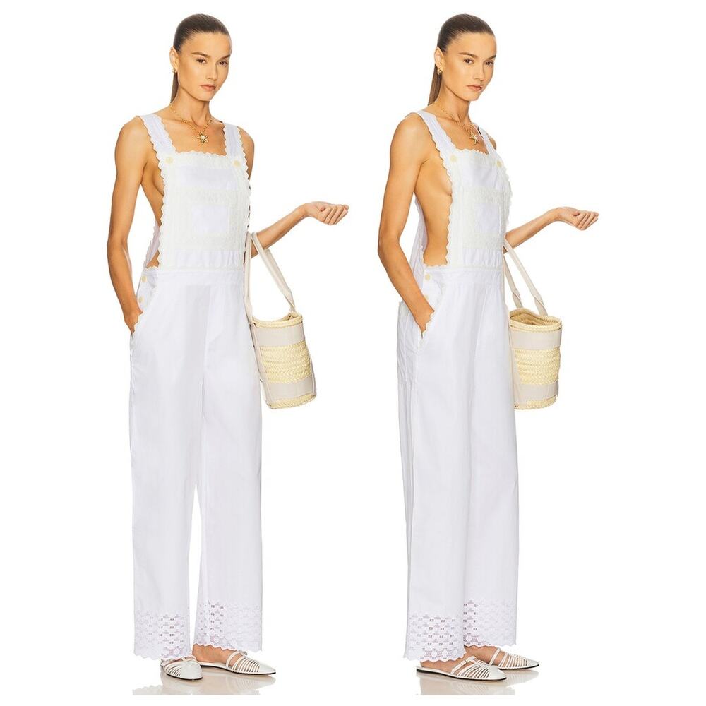 Helsa Summer Overalls Eyelet Embroidery Vacation Resort Casual Preppy Boho XS